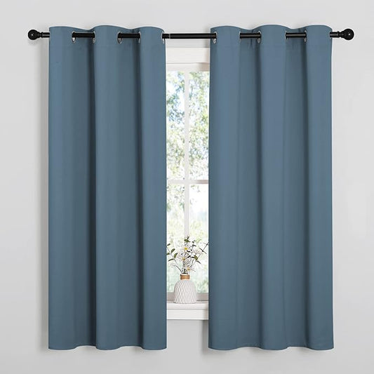 NICETOWN Smoky Blue Blackout Curtains 40 inches Length for Kitchen, 2 Panels, 29" Wide, Thermal Insulated Decoration Drapes for Small Window