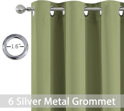 Yakamok Room Darkening Blackout Curtains for Bedroom,Thermal Insulated Grommet Top Light Blocking Window Drapes for Living Room,42W x 72L,Sage Green,2 Panels