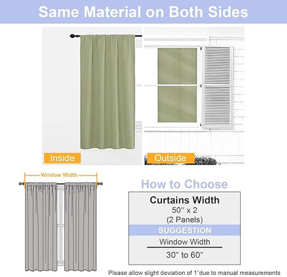 Simplebrand Ava Sage Green Blackout Curtains for Bedroom 63 Inch Length 2 Panels Set, Solid Thermal Insulated Privacy Living Room Window Treatment Curtains Blackout Drapes, W50 x L63 Inch