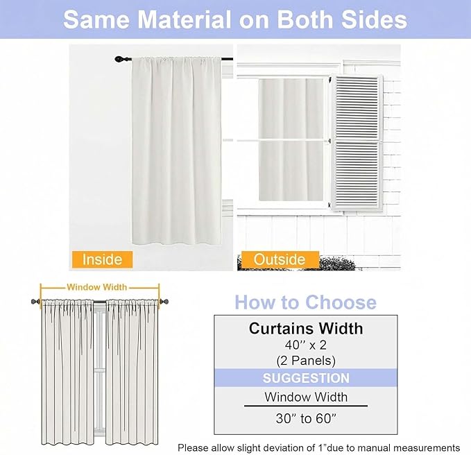 Simplebrand Ava Light Beige Light Filtering Curtains for Bedroom 72 Inch Length 2 Panels Set, Privacy Thermal Insulated Rod Pocket Door Window Curtains for Patio French Door Front Door, W40 x L72 Inch