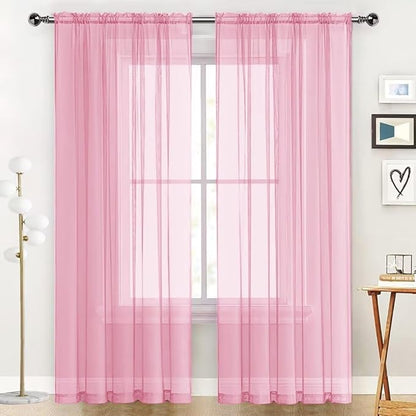 SpaceDresser Sheer Voile Window Treatment Rod Pocket Curtain Panels for Kitchen Bedroom Living Room Drapes Sunlight Filtering Privacy Semi Home Decor Assorted (Light Pink, 52 W x 96 L)