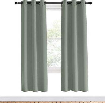 NICETOWN Bedroom Curtain Panels Blackout Draperies, Greyish Green, 1 Pair, 34 by 70-inch, Thermal Insulated Solid Grommet Blackout Curtains/Drapes