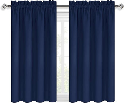 DWCN Short Blackout Curtains for Bedroom 45 Inches Long 2 Panels Set, Solid Thermal Insulated Energy Saving Window Treatment Drapes, Rod Pocket Curtains for Kids Boys Room (W42 x L45 Inch, Navy Blue)