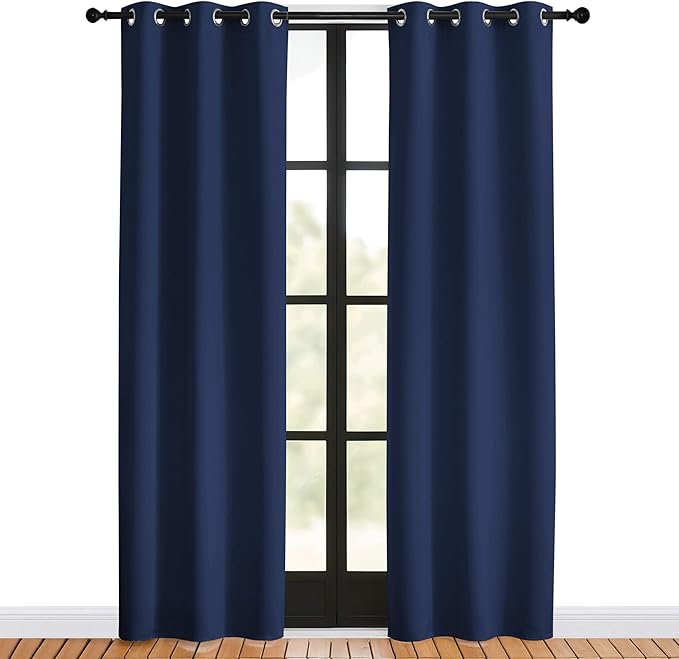 NICETOWN Navy Blackout Curtains for Living Room, 2 Panels, W34 x L80, Window Treatment Energy Saving Thermal Insulated Room Darkening Solid Grommet Panels for Bedroom
