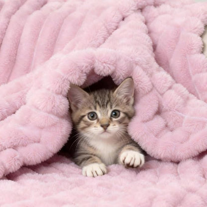 Aganear Fluffy Throw Blanket for Couch,3D Ribbed Jacquard Warm Fuzzy Blanket for Couch, Home Decor for Lightweight Cozy Soft Throw for All Seasons(Pink,50"×60")