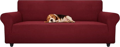 ZNSAYOTX Stretch Oversized Couch Cover Universal Sofa Covers for Living Room Dogs Pet Furniture Protector Spandex Extra Large Sofa Slipcovers with Anti Slip Foam Sticks (Wine Red, XL Sofa)