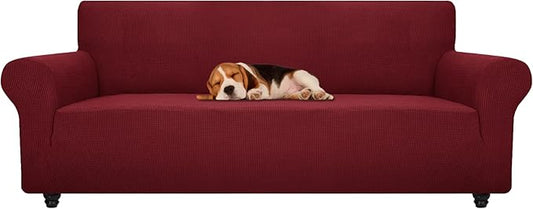 ZNSAYOTX Stretch Oversized Couch Cover Universal Sofa Covers for Living Room Dogs Pet Furniture Protector Spandex Extra Large Sofa Slipcovers with Anti Slip Foam Sticks (Wine Red, XL Sofa)