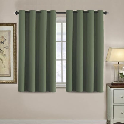 H.VERSAILTEX Blackout Curtain for Living Room Small Window Kitchen Blackout Curtains 45 inch Length Energy Saving Solid Grommet Blackout Drape, One Panel, Bronze Green, 52" W x 45" L