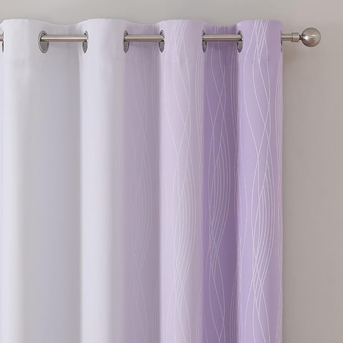 Estelar Textiler Lilac and Greyish White Ombre Blackout Curtains 102 Inches Long 2 Panels Set, Thermal Insulated Drapes for Bedroom,Full Light Blocking Grommet Curtains for Living Room,52Wx102L