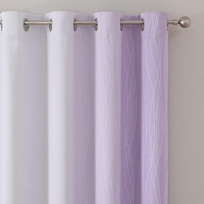 Estelar Textiler Lilac and Greyish White Blackout Curtains 45 Inch Length, Light Blocking Gradient Drapes for Kitchen, Thermal Insulated Grommet Ombre Curtains for Bathroom,52Wx45L,2 Panels