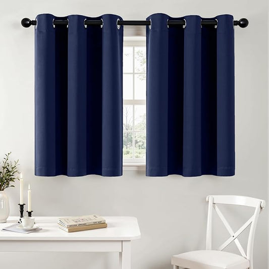 MIULEE Short Curtains for Windows - Navy Blue Blackout Half Window Curtains Thermal Insulated Privacy Drapes for Kitchen Bedroom Bathroom Grommet Top Small Basement Tiers W40 x L36 Inch 2 Panels
