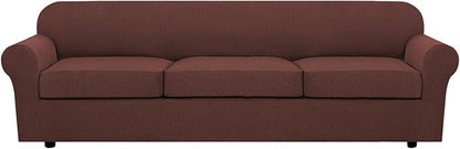 H.VERSAILTEX 4 Piece Stretch Sofa Covers for 3 Cushion Couch Covers Furniture Slipcovers for Living Room (1 Base Cover Plus 3 Seat Cushion Covers) Thicker Jacquard Fabric Cover (XL Sofa, Burnt Brick)