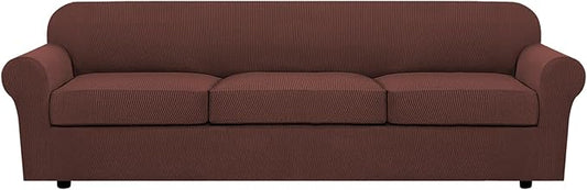 H.VERSAILTEX 4 Piece Stretch Sofa Covers for 3 Cushion Couch Covers Furniture Slipcovers for Living Room (1 Base Cover Plus 3 Seat Cushion Covers) Thicker Jacquard Fabric Cover (XL Sofa, Burnt Brick)