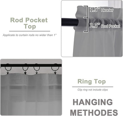 OWENIE Grey Sheer Curtains, Sheer Curtains 84 inches Long 2 Panels Set, Rod Pocket Voile Fimly Gray Drapes for Living Room/Bedroom, 2pcs, Each 42" W x 84" L