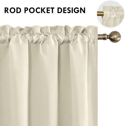 DWCN Blackout Curtains for Bedroom – Rod Pocket Thermal Insulated Noise Reducing Noise Reducing Drapes for Living Room, W 38 x L 45 Inch, 2 Panels, Light Beige