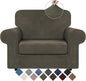 WEERRW Velvet Stretch Chair Sofa Slipcover - 2 Pieces Luxury Soft Velvet Plush Couch Cover Furniture Protector with Elastic Bottom for Pets, Machine Washable, Light Brown, Small