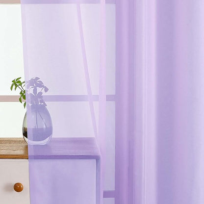 Window Sheer Curtains 54 inch Length, Soft Airy Light Filtering Sheer Curtain 2 Panels Set, Dual Rod Pocket Gauze Drapes for Living Room Bedroom, Lavender, 2x42Wx54L Inches