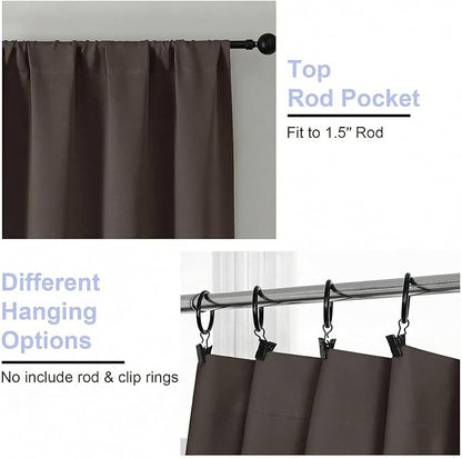 Simplebrand Ava Chocolate Short Blackout Curtains for Bedroom 45 Inches Long 2 Panels Set, Solid Thermal Insulated, Energy Saving Window Treatment Curtains Blackout Drapes, W40 x L45 Inch, Chocolate