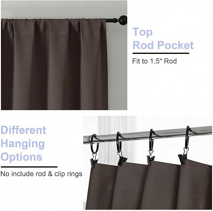 Simplebrand Chocolate Blackout Curtains for Bedroom 96 Inches Long 2 Panels, Solid Thermal Insulated, Energy Saving Living Room Window Treatment Curtains Blackout Drapes, W50 x L96 Inch, Chocolate