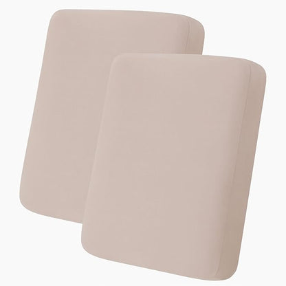 hyha Milk Silk Couch Cushion Covers, Soft Magic Sofa Covers Washable for 2 Cushion Couch, Stretch Sectional Outdoor Cushion Covers for Patio Furniture with Elastic Bottom(2 Packs, Taupe)