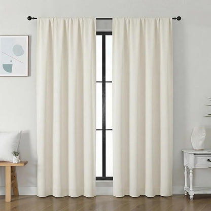 Simplebrand Ava Ivory Light Filtering Curtains for Bedroom 72 Inch Length 2 Panels Set, Privacy Thermal Insulated Rod Pocket Door Window Curtains for Patio French Door Front Door, W40 x L72 Inch
