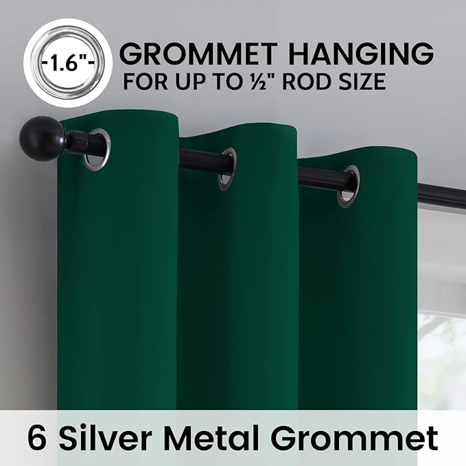 SimpleHome 100% Blackout Curtains for Bedroom,Thermal Insulated Grommet Window Drapes Room Darkening Dark Green Curtains for Living Room with Black Back,42 x 84 Inch,2 Panels