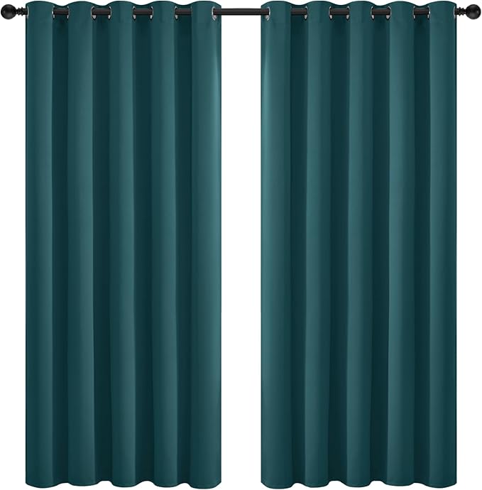 Yakamok Blackout Curtains for Bedroom 2 Panels Set Thermal Insulated Room Darkening Dark Black Out Drapery Grommet Window Treatments Drapes for Living Room, 70x84, Dark Teal