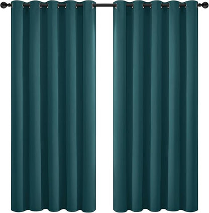 Yakamok Blackout Curtains for Bedroom 2 Panels Set Thermal Insulated Room Darkening Dark Black Out Drapery Grommet Window Treatments Drapes for Living Room, 70x84, Dark Teal