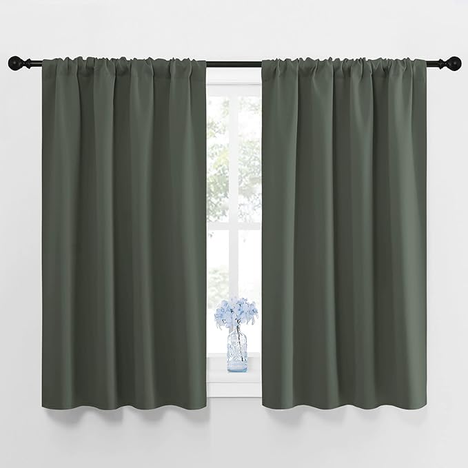 NICETOWN Bedroom Curtains Blackout Draperies - All Season Thermal Insulated Solid Rod Pocket Top Blackout Curtains/Drapes for Kid's Room (Dark Mallard, 1 Pair, 42 x 45 Inch)