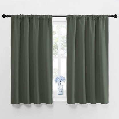 NICETOWN Bedroom Curtains Blackout Draperies - All Season Thermal Insulated Solid Rod Pocket Top Blackout Curtains/Drapes for Kid's Room (Dark Mallard, 1 Pair, 42 x 45 Inch)