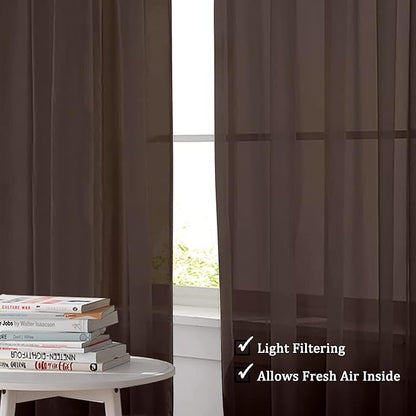 OWENIE Chocolate Sheer Curtains 96 Inch Length, Elegant Sheer Curtains for Bedroom, Window Voile Sheer Curtain Panels/Drapes/Treatment for Living Room, 2Pcs, Each 42" W x 96" L