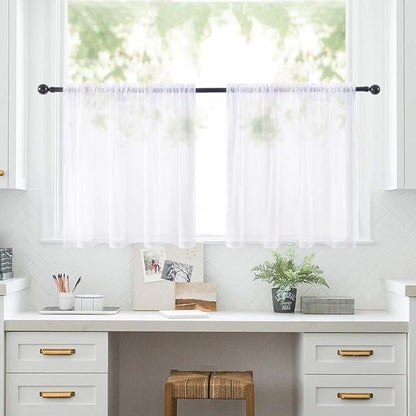 MIULEE Short Sheer Curtains 30 Inch Length for Kitchen Bathroom Cafe Half Window Treatment, Rod Pocket Tier Curtains 2 Panels, 29x30 Inches Long, White