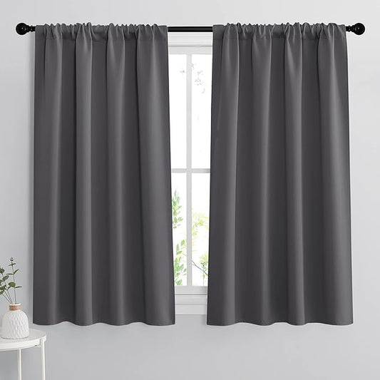 RYB HOME 54 inch Blackout Curtains for Living Room, Rod Pocket Thermal Insulated Small Window Drapes Room Darkening Shades for Bedroom Studio Dorm, W 42 x L 54 inch, Set of 2 Panels, Grey