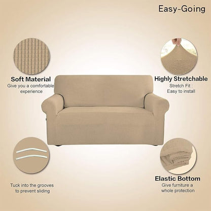Easy-Going Stretch Loveseat Slipcover 1-Piece Sofa Cover Furniture Protector Couch Soft with Elastic Bottom for Kids Polyester Spandex Jacquard Fabric Small Checks (Loveseat, Sand)