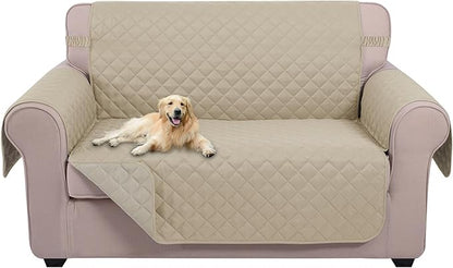 U-NICE HOME Loveseat Sofa Cover Reversible Couch Cover for Dogs with Elastic Straps Water Resistant Furniture Protector for Pets for 2 Cushion Couch (Loveseat, Sand/Beige)