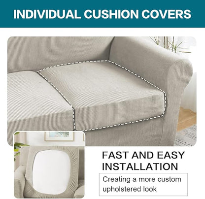 Turquoize 3 Piece Sofa Covers for 2 Cushion Couch Sofa Slipcover Soft Couch Cover for Dogs-Washable Sofa Furniture Covers with 2 Individual Cushion Covers, Jacquard Fabric (Loveseat, Island Fossi)