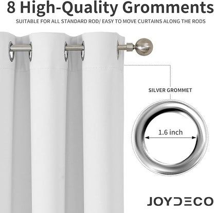 Joydeco Blackout Curtains 108 Inch Length 2 Panels Set, Thermal Insulated Long Curtains& Drapes 2 Burg, Room Darkening Grommet Drapes for Bedroom Living Room Window(Greyish White, W52 x L108 Inch)