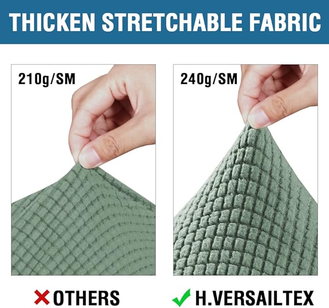 H.VERSAILTEX 3 Piece Stretch Sofa Covers for 2 Cushion Sofa Couch Covers for Living Room Sofa Slipcovers (Base Cover Plus 2 Seat Cushion Covers) Thicker Jacquard Fabric(Large Sofa, Loden Frost)