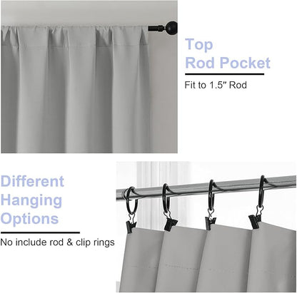 Simplebrand Ava Silver Grey Short 24 Inches Blackout Curtain 2 Panels Set, Half Window Rod Pocket Privacy Curtain Tiers for Kitchen, Curtains Blackout for Bathroom Shades, W30 x L24 Inch, Silver Grey