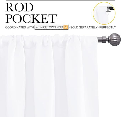 NICETOWN White Curtains for Bedroom, Short Curtains & Draperies for Small Window, Home Decoration Draperies (34 in x 63 in (W x L), 2 PCs)