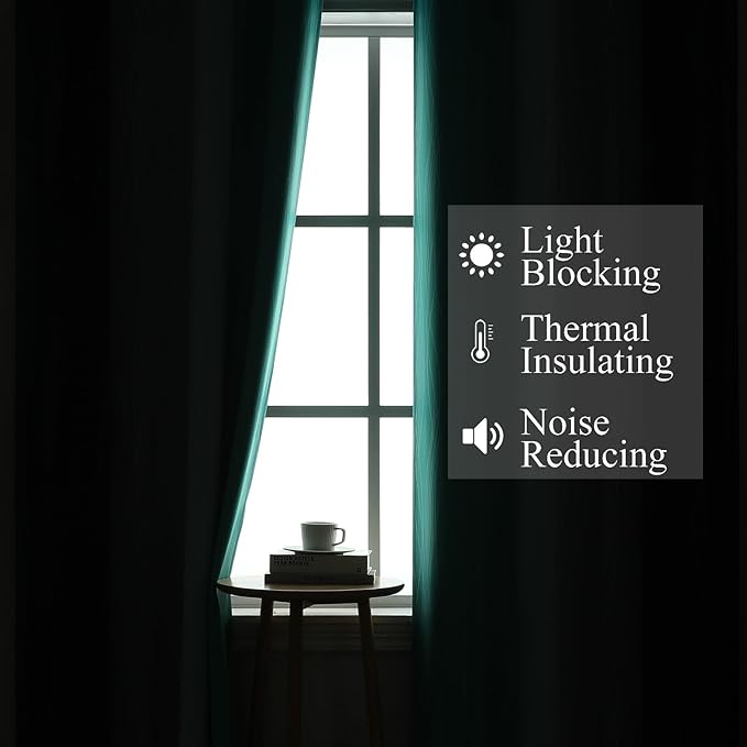 Estelar Textiler Navy Blue and Teal Ombre Blackout Curtains 54 Inch Length 2 Panels, Full Room Darkening Gradient Drapes for Kitchen, Thermal Insulated Grommet Short Curtains for Bedroom,42Wx54L