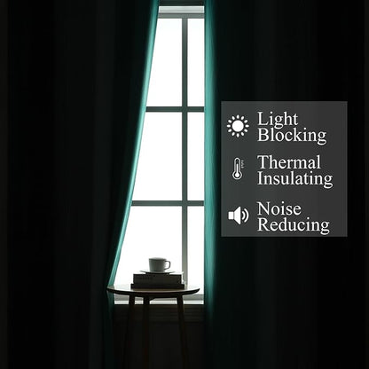 Estelar Textiler Navy Blue and Teal Ombre Blackout Curtains 54 Inch Length 2 Panels, Full Room Darkening Gradient Drapes for Kitchen, Thermal Insulated Grommet Short Curtains for Bedroom,42Wx54L
