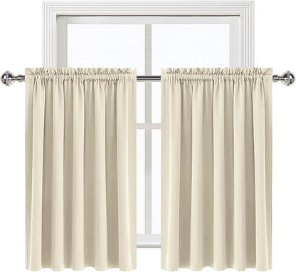 DWCN Thermal Short Blackout Curtains for Bedroom/Kitchen, Energy Saving Room Darkening Curtains for Nursery/Bedroom/Kitchen(W60 x L36inch, Light Beige, Set of 2 Panels, Top of Rod Pocket)
