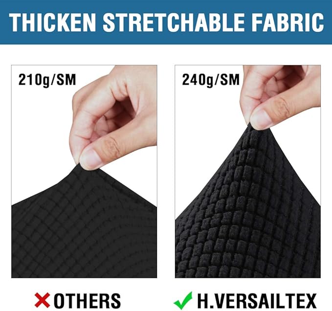 H.VERSAILTEX 4 Piece Stretch Sofa Covers for 3 Cushion Couch Covers for Living Room Furniture Slipcovers (Base Cover Plus 3 Seat Cushion Covers) Upgraded Thicker Jacquard Fabric (Large, Black)
