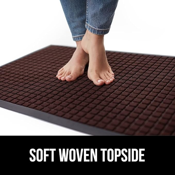 GORILLA GRIP 100% Waterproof All-Season WeatherMAX Doormat US Designed Natural Rubber, Stain and Fade Resistant, Low Profile Indoor Outdoor Door Mats, Easy Clean Patio Mat, 29x17, Coffee Square