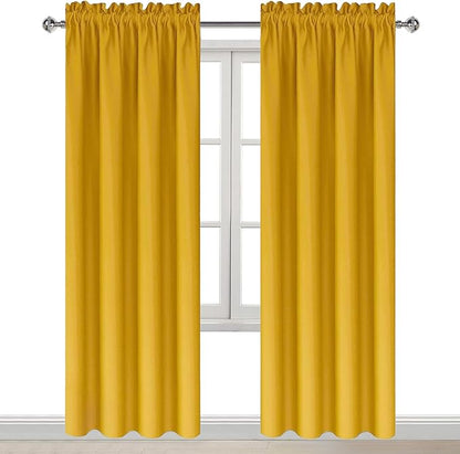 DWCN Blackout Curtains Room Darkening Thermal Insulated Bedroom Curtains Window Curtain Panels, 38 x 84 inches Long, Set of 2 Yellow Rod Pocket Drapes