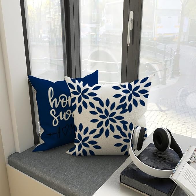 YCOLL Pillow Covers 12x20 Set of 4, Modern Sofa Throw Pillow Cover, Decorative Outdoor Linen Fabric Pillow Case for Chair Sofa Couch Bed Car, Dark Blue