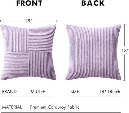 MIULEE Purple Decorative Throw Pillow Covers 18x18 Inch for Couch Bed Sofa Pack of 2 Lavender Boho Farmhouse Throw Pillows Soft Cross Corduroy Patchwork Textured Cushion Cases