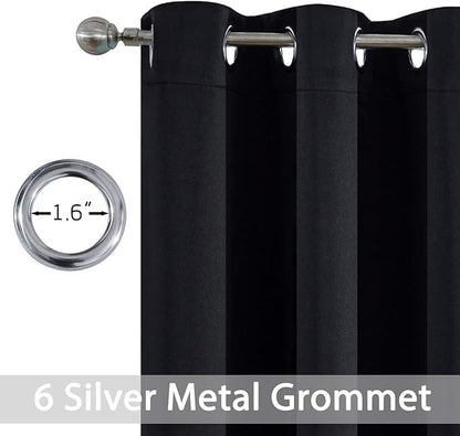Yakamok Room Darkening Grommet Window Drapes Thermal Insulated Light Blocking Blackout Curtains for Bedroom(Black,38Wx36L,2 Panels)