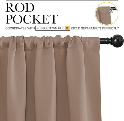 NICETOWN Kitchen Window Blackout Curtains - Window Treatment Thermal Insulated Rod Pocket Small Blackout Draperies/Drapes for Bedroom/Kitchen (Cappuccino, Set of 2, 34 inches Wide by 84 inches Long)
